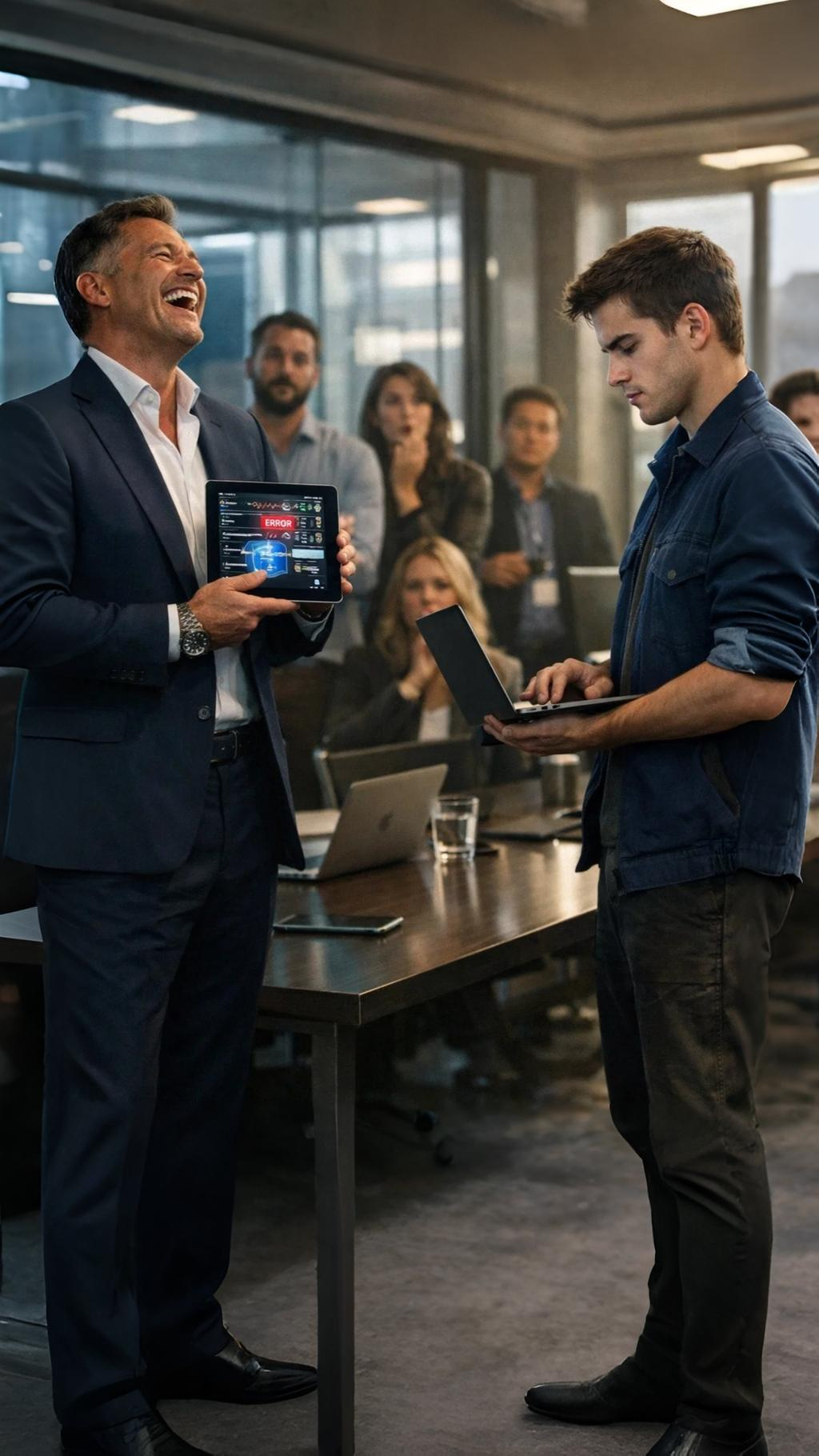 “I’ll give you my salary if you make this app work,” the businessman mocked — but the young janitor silenced him in front of everyone.